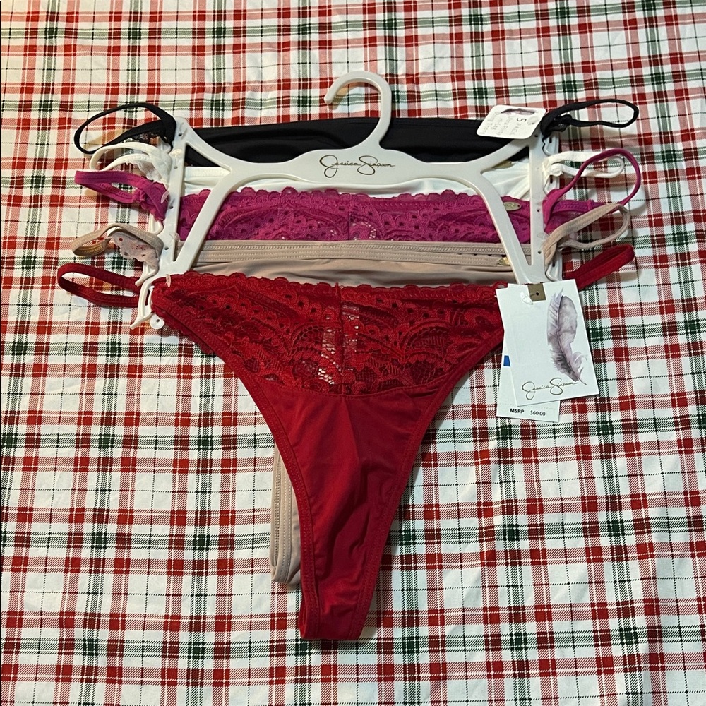 Jessica Simpson Red, White, Black Lace Panties Set, Pack Of 5.